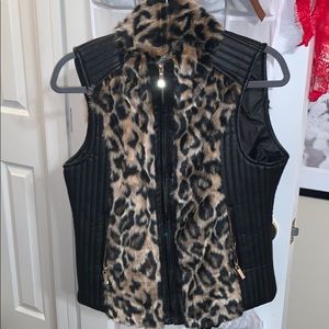 Animal print leather vest